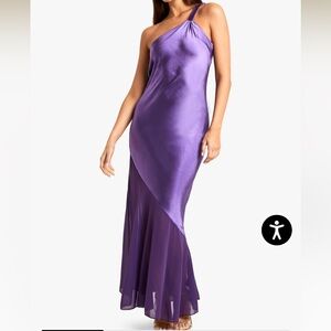 Jewel tone Purple One-Shoulder low back Satin and Chiffon Mix Maxi Dress